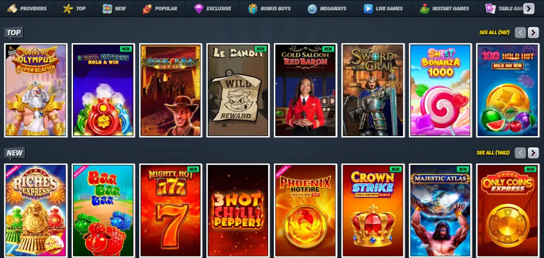 AllySpin Auswahl beliebter und trendiger Slot-Thumbnails.